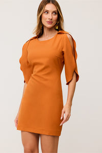 Vestido Curto Liso Com Mangas Tulipa