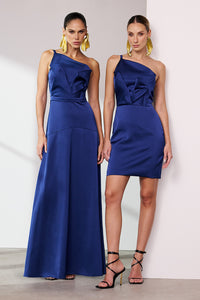 Vestido Curto Liso Acetinado Decote Pétala