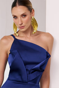 Vestido Curto Liso Acetinado Decote Pétala