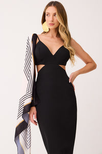 Vestido Super Midi Liso Cut Out