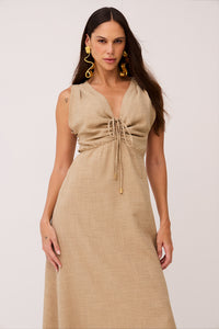 Vestido Longo Liso Decote V Gota