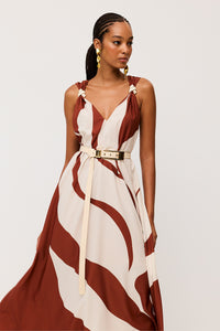 Vestido Longo Estampado Com Decote V