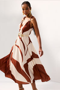 Vestido Longo Estampado Com Decote V