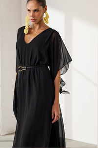 Vestido Longo Liso Com Transparência