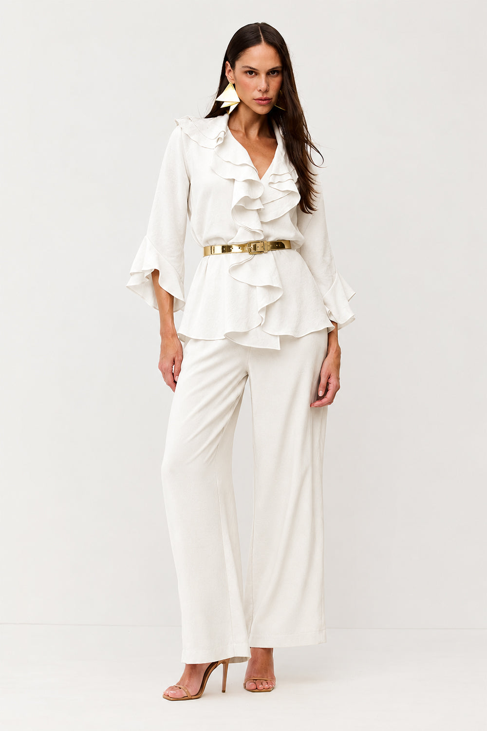 Calça Pantalona Lisa Com Amarração