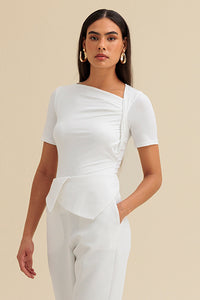 Blusa Ajustada Lisa Com Decote Assimétrico