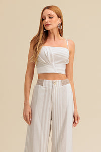 Calça Wide Listrada Com Cós