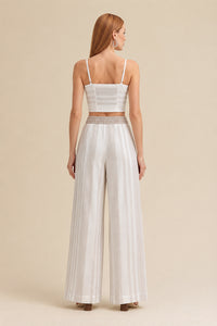Calça Wide Listrada Com Cós