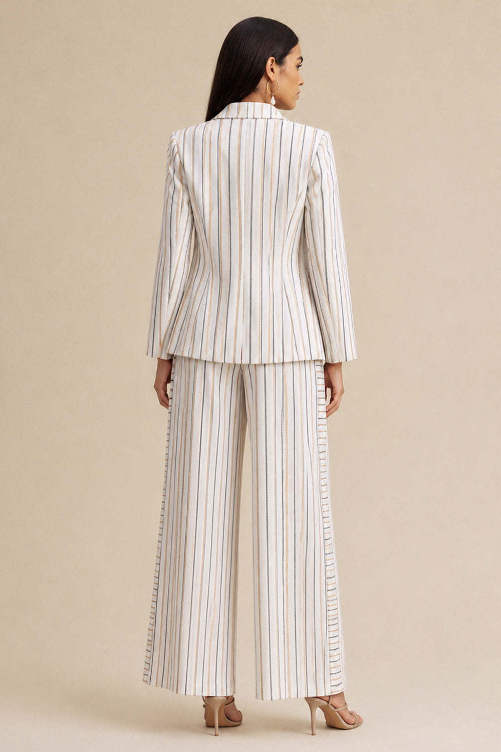 Calça Wide Listrada Com Bolsos