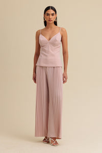 Calça Wide Lisa Com Plissado