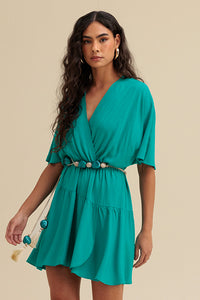 Vestido Curto Liso Decote Transpassado