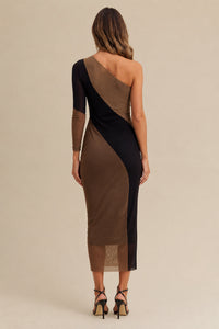 Vestido Super Midi Estampado Ombro Único