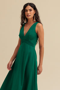 Vestido Super Midi Liso Cós Plissado