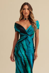 Vestido Midi Estampado Decote V