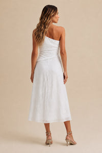 Vestido Super Midi Bordado Com Pregas