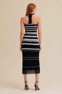 Vestido Super Midi Listrado Com Amarração