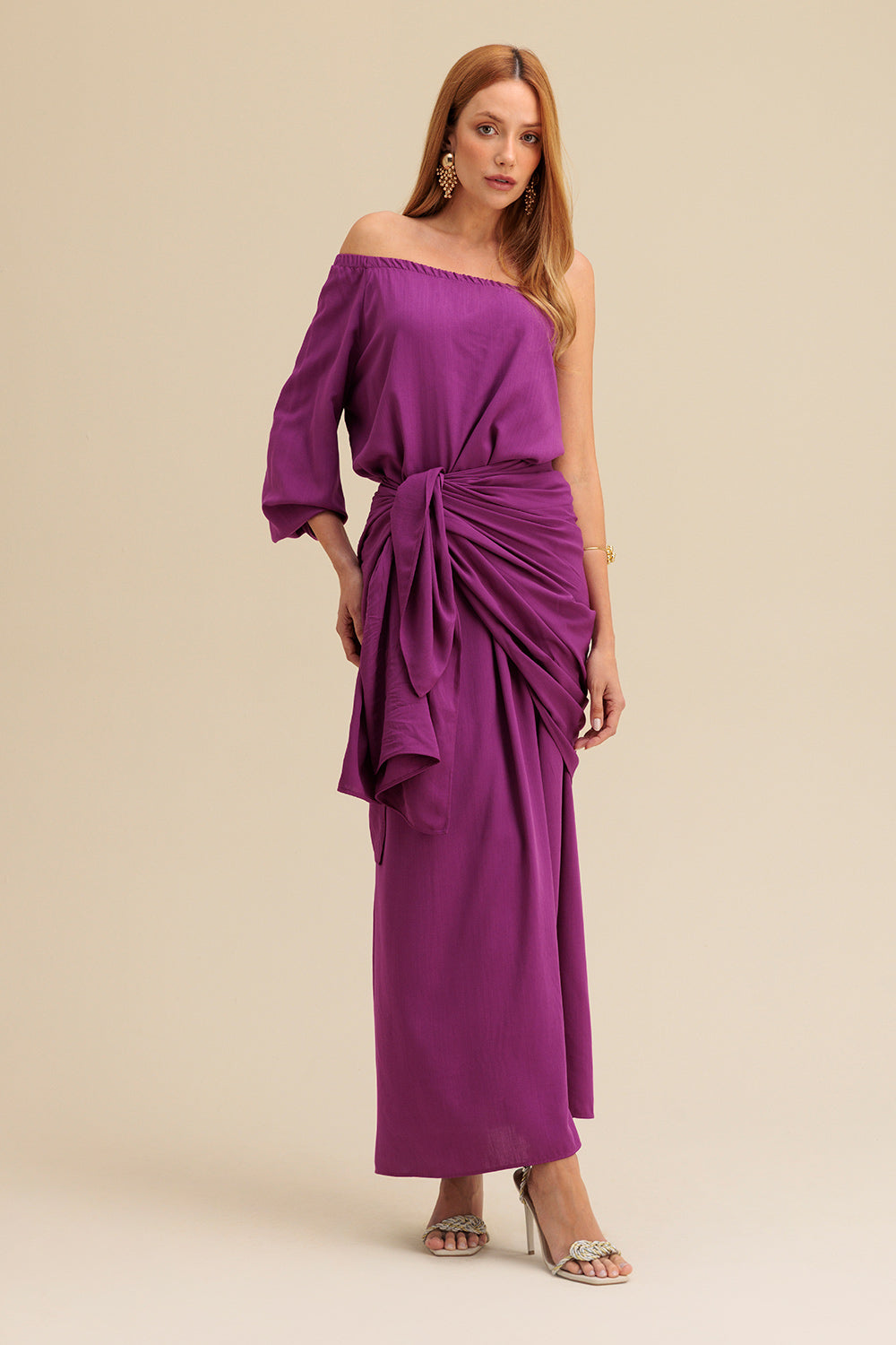 Vestido Super Midi Liso Ombro Único