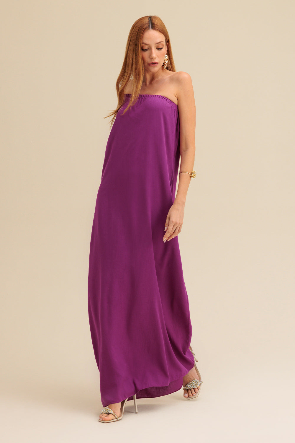 Vestido Super Midi Liso Ombro Único