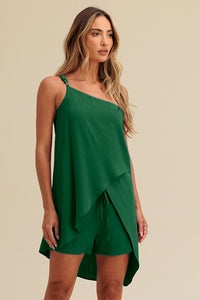 Blusa Ombro Único Lisa Com Camadas