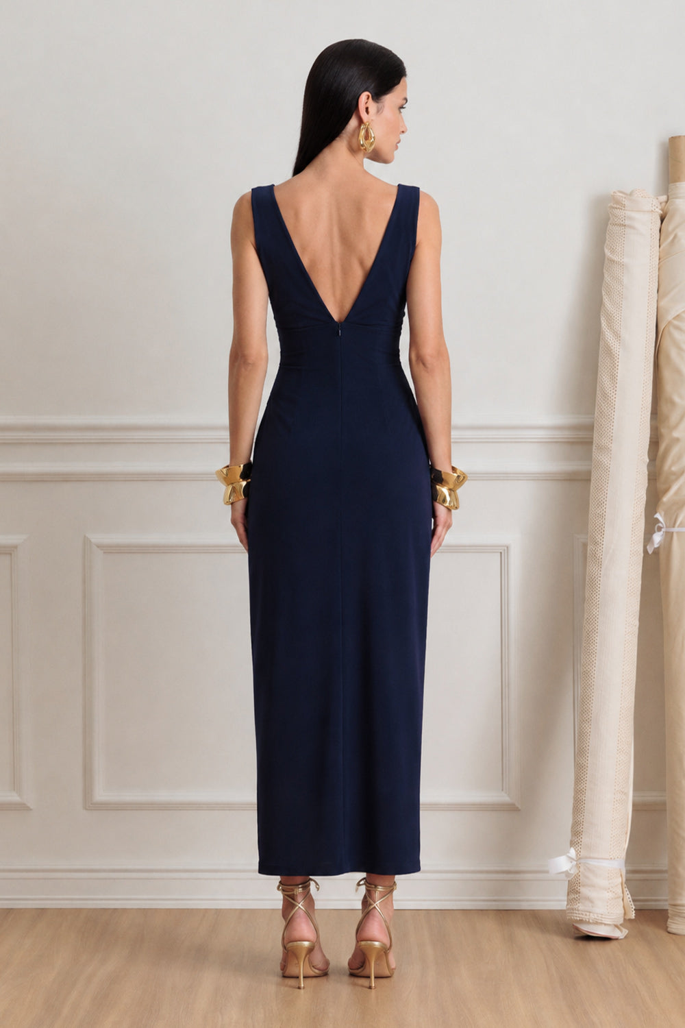 Vestido Super Midi Liso Com Fenda