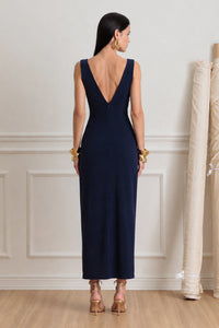 Vestido Super Midi Liso Com Fenda
