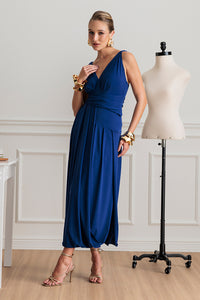 Vestido Super Midi Liso Drapeado