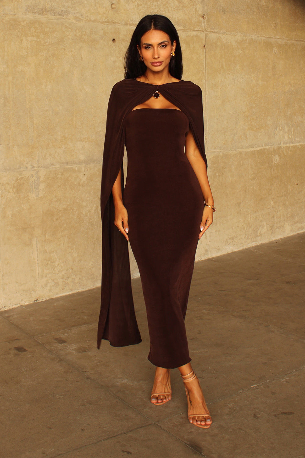 Vestido Super Midi Liso Com Lenço
