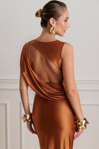 Vestido Super Midi Liso Decote Degagê Costas