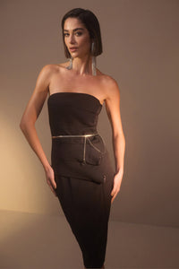 Vestido Midi Liso Com Sobreposição