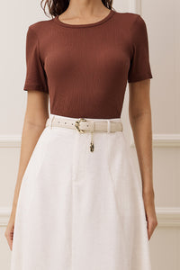 Blusa Ajustada Lisa Decote Redondo