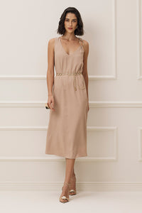 Vestido Super Midi Liso Com Alça Decorada