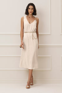 Vestido Super Midi Liso Com Alça Decorada