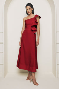 Vestido Super Midi Liso Com Babado