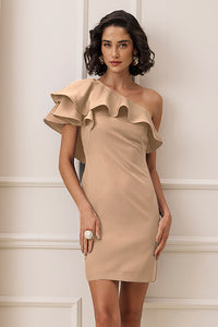 Vestido Curto Liso Com Babado Ombro Único