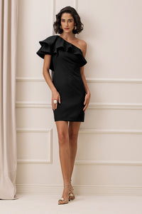 Vestido Curto Liso Com Babado Ombro Único
