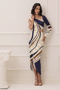 Vestido Super Midi Estampado Cut Out Manga Única