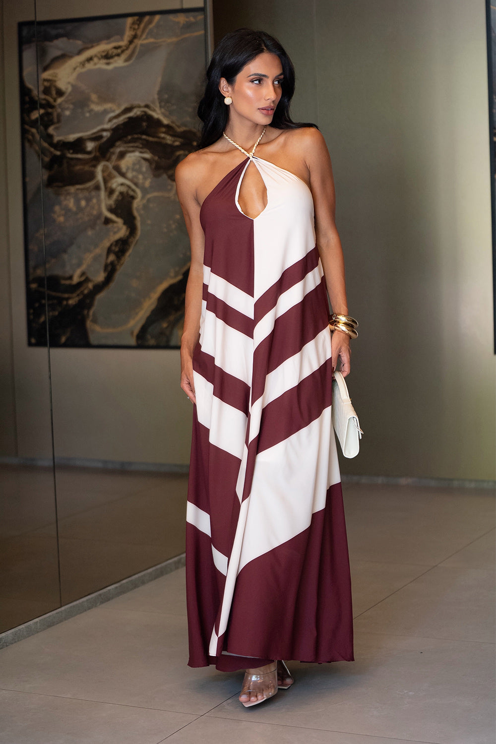 Vestido Longo Estampado Frente Única