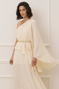 Vestido Longo Liso Ombro Único Com Camadas