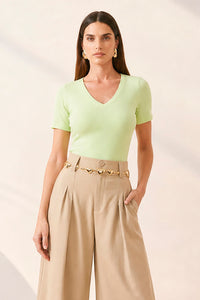 Blusa Ajustada Lisa Decote V