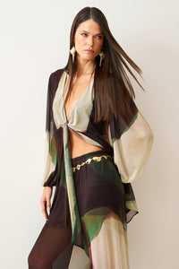 Blusa Alongada Estampada Com Amarração