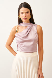 Blusa Gola Lenço Acetinada Com Alça Decorada