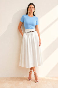 Blusa Ajustada Lisa Decote Redondo