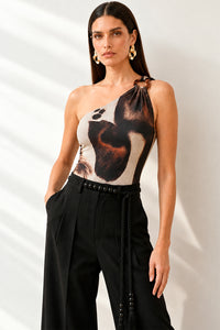 Body Ombro Único Estampado Com Enfeite Alça