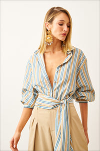 Camisa Ampla Listrada Com Lenço
