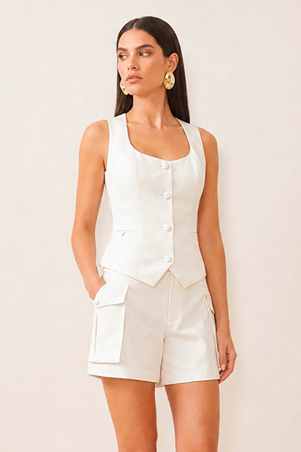 Short Cintura Alta Liso Com Bolsos
