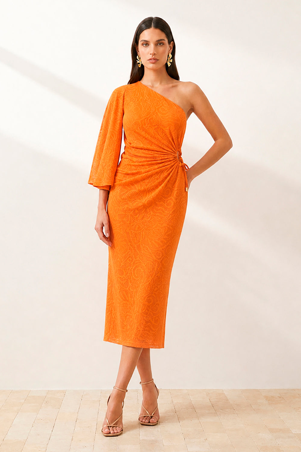 Vestido Super Midi Liso Ombro Único