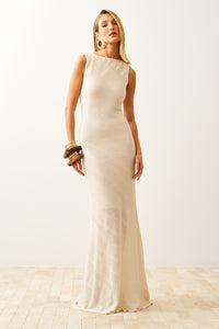 Vestido Longo Liso Com Aplicação