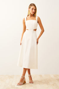 Vestido Super Midi Liso Com Recortes