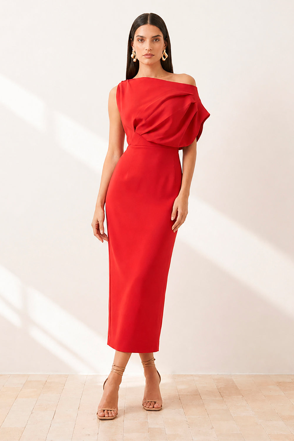 Vestido Midi Liso Com Pregas