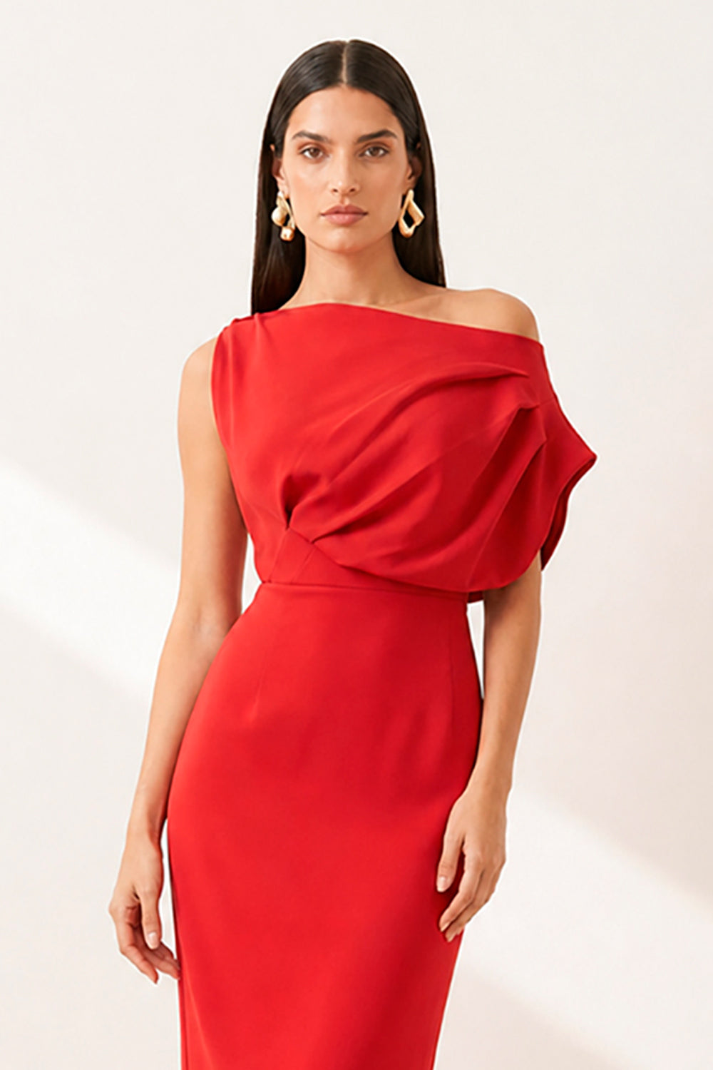 Vestido Midi Liso Com Pregas